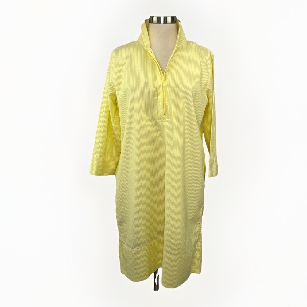 Holly Shae NWD Arden Seersucker Dress Yellow Stripe Sz S/M Preppy Coastal Summer
